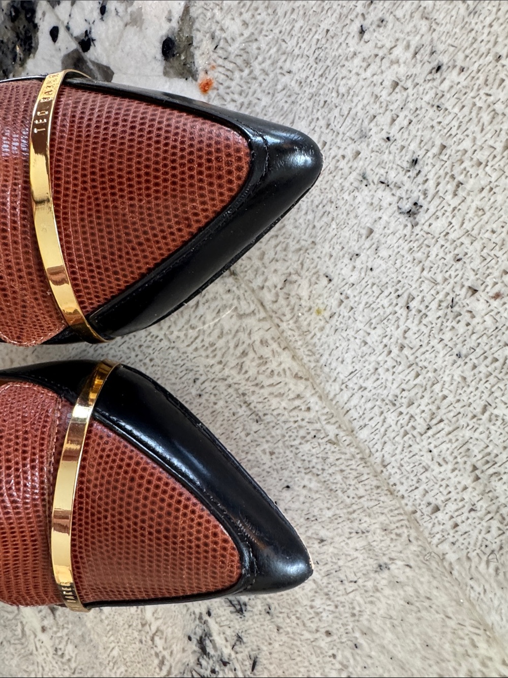 Ted Baker Black and Brown Pointed Toe Heels with Gold Trim - Picture 12 of 12